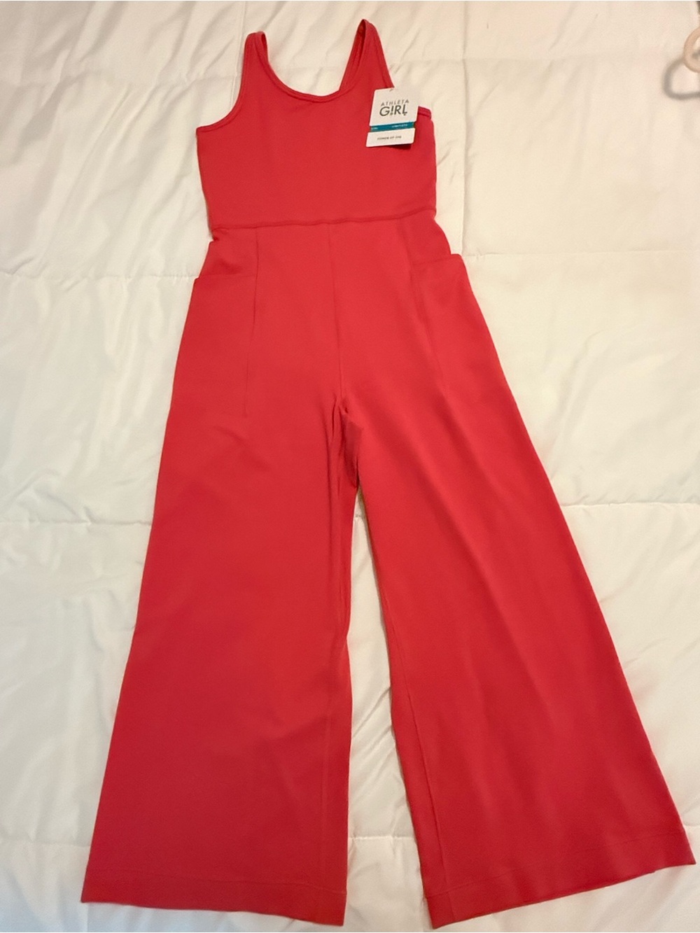 Athleta Coral-Red Tank Wide-Leg Jumpsuit